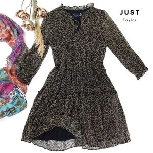 New Just Taylor Gold Metallic Leopard Print Dress Size 12